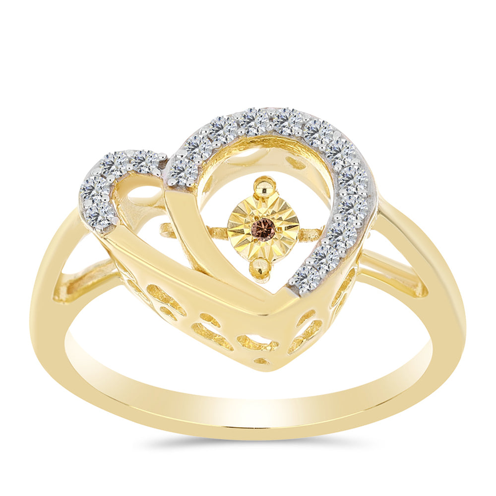 Anillo de Plata Bañada en Oro con Diamante Cognac y Topacio Blanco 3 
