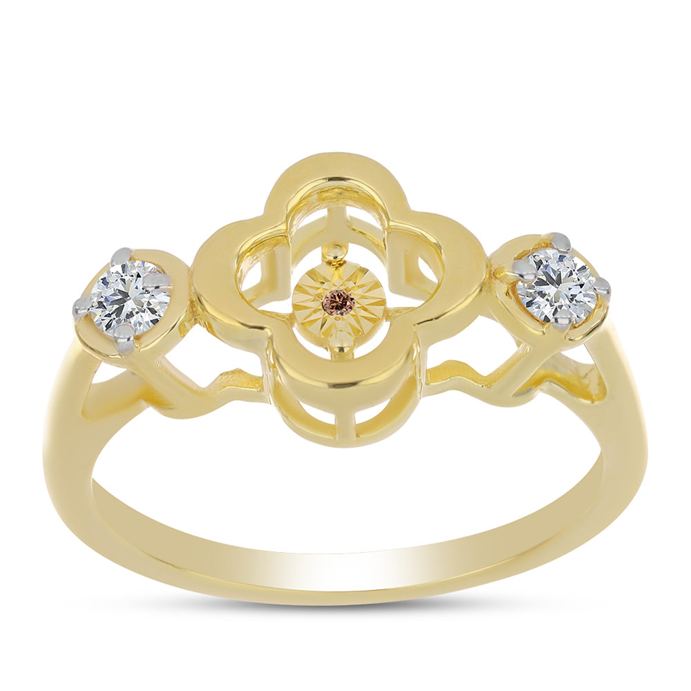 Anillo de Plata Bañada en Oro con Diamante Cognac y Topacio Blanco 3 