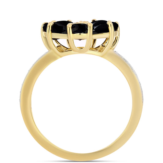 Anillo de Plata Bañada en Oro con Ónix Negro y Topacio Blanco