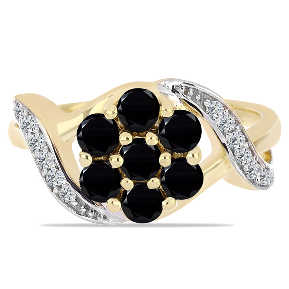 Anillo de Plata Bañada en Oro con Ónix Negro y Topacio Blanco