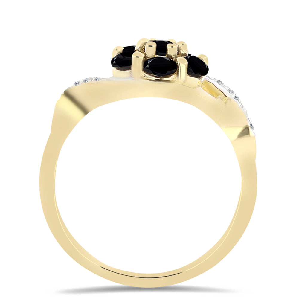 Anillo de Plata Bañada en Oro con Ónix Negro y Topacio Blanco 2 