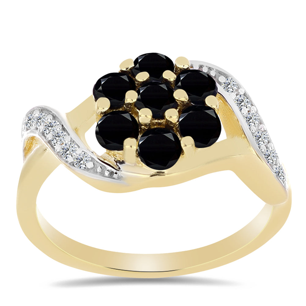 Anillo de Plata Bañada en Oro con Ónix Negro y Topacio Blanco 3 