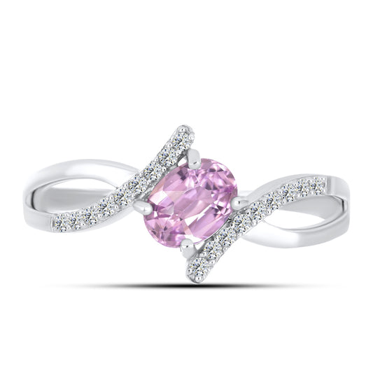 Anillo de Plata con Kunzita de Pala y Topacio Blanco