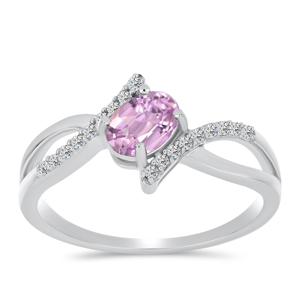 Anillo de Plata con Kunzita de Pala y Topacio Blanco 3 