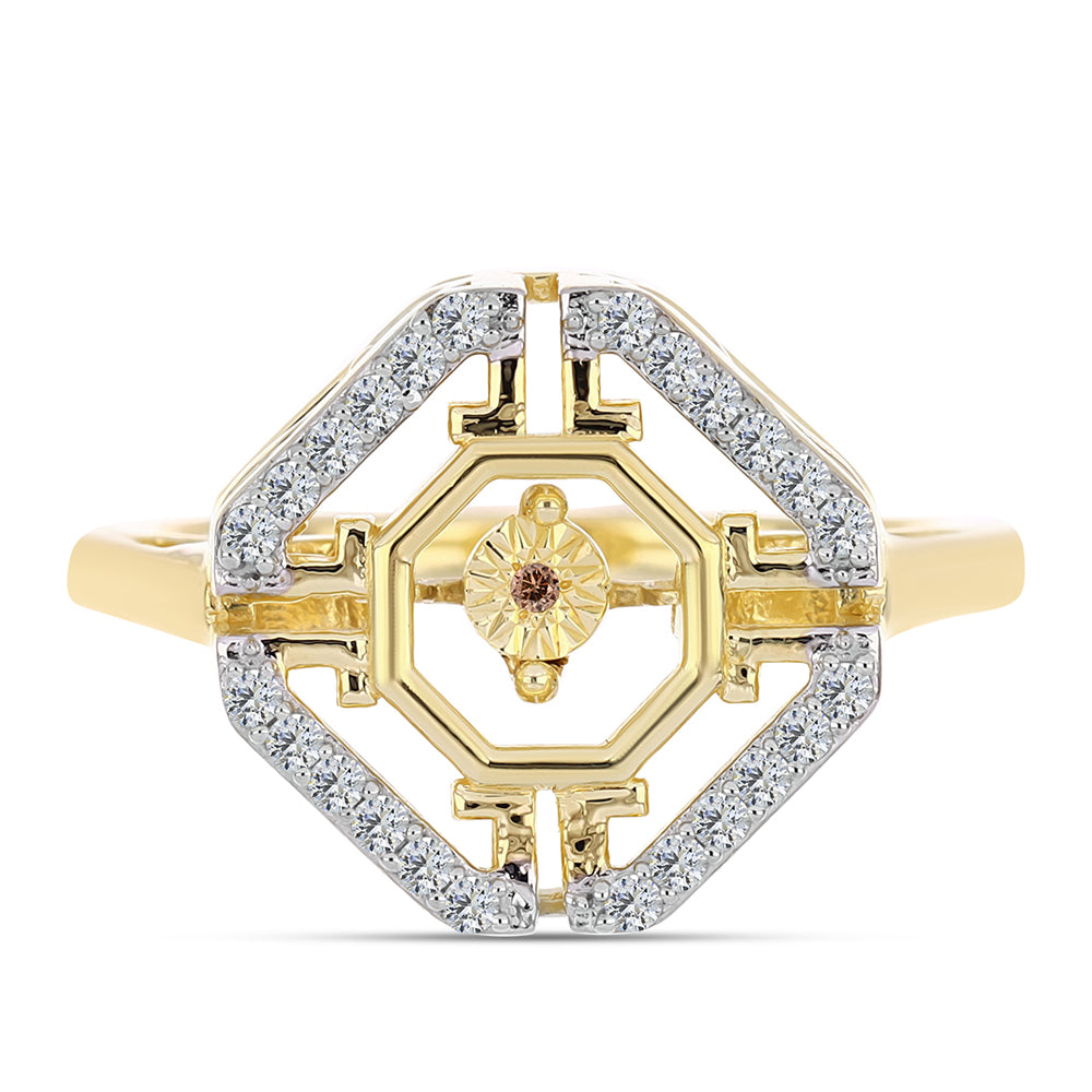 Anillo de Plata Bañada en Oro con Diamante Cognac y Topacio Blanco 1 