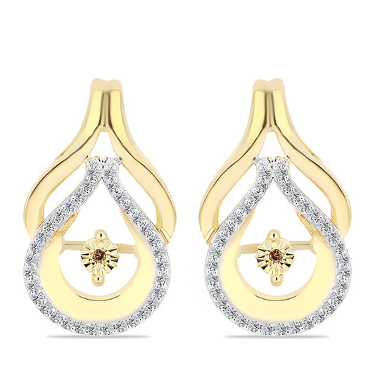 Pendientes de Plata Bañada en Oro con Diamante Cognac y Topacio Blanco