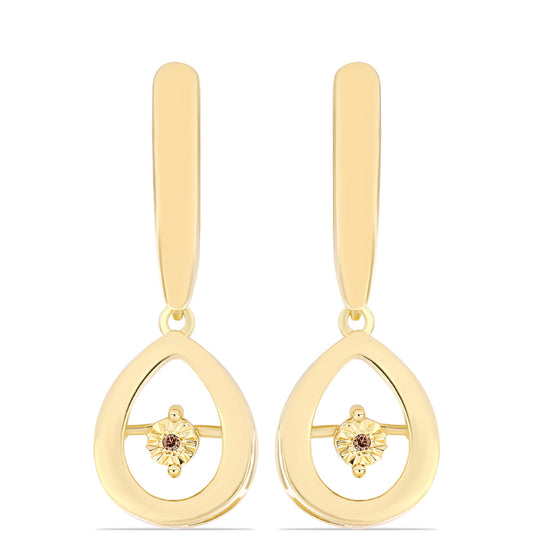 Pendientes de Plata Bañada en Oro con Diamante Cognac