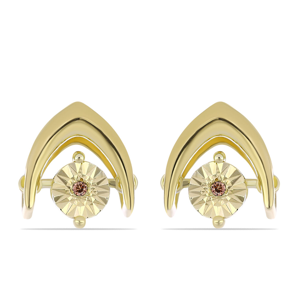 Pendientes de Plata Bañada en Oro con Diamante Cognac 1 