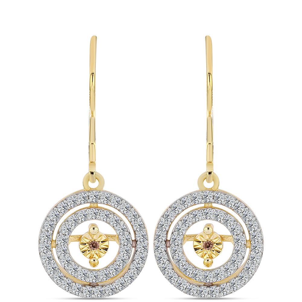 Pendientes de Plata Bañada en Oro con Diamante Cognac y Topacio Blanco