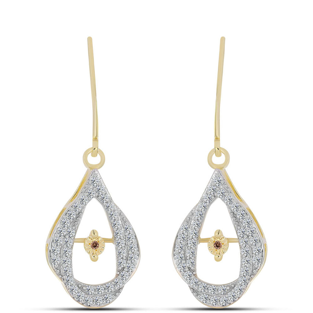 Pendientes de Plata Bañada en Oro con Diamante Cognac y Topacio Blanco