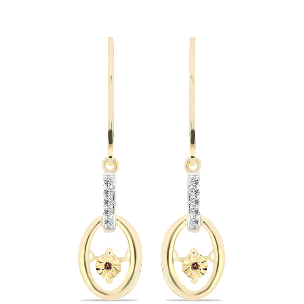 Pendientes de Plata Bañada en Oro con Diamante Cognac y Topacio Blanco 1 