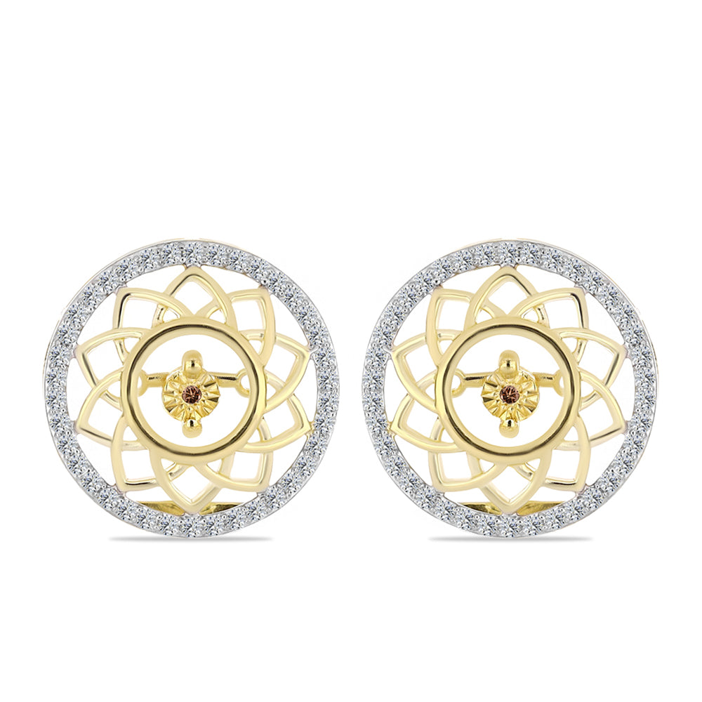 Pendientes de Plata Bañada en Oro con Diamante Cognac y Topacio Blanco