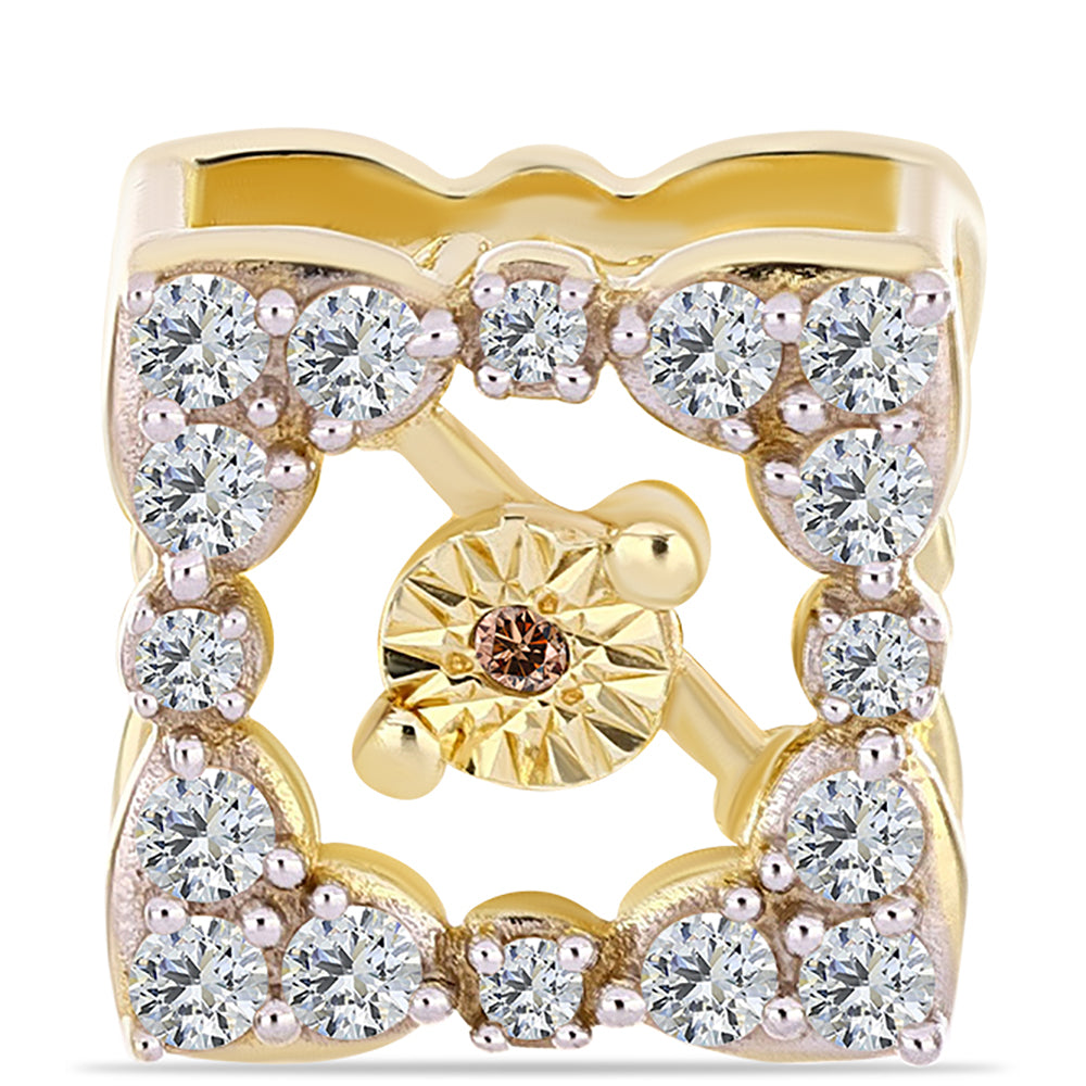 Broche de Plata Bañada en Oro con Diamante Cognac y Topacio Blanco 1 