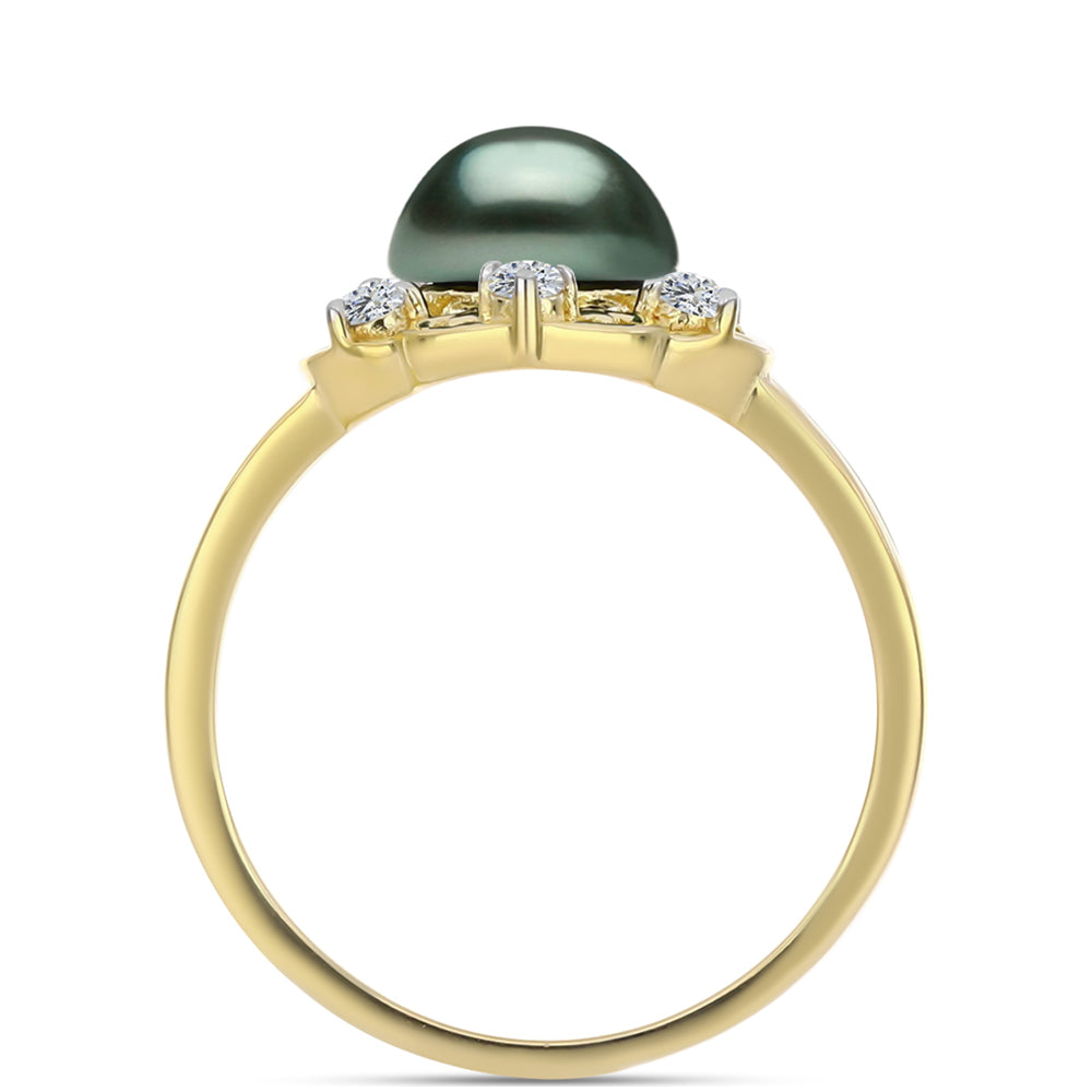 Anillo de Plata Bañada en Oro con Perla de río Tahiti verde ilusión y Topacio Blanco