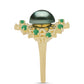 Anillo de Plata Bañada en Oro con Perla de río Tahiti verde ilusión y Esmeralda de Brasil