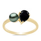 Anillo de Plata Bañada en Oro con Perla de río Tahiti verde ilusión y Espinela Negra de Badakhshan Gorno
