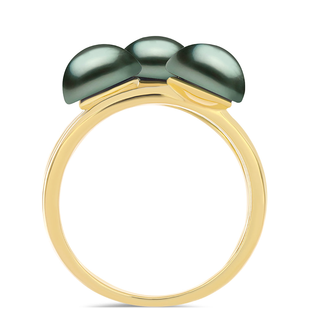 Anillo de Plata Bañada en Oro con Perla de río Tahiti verde ilusión 2 