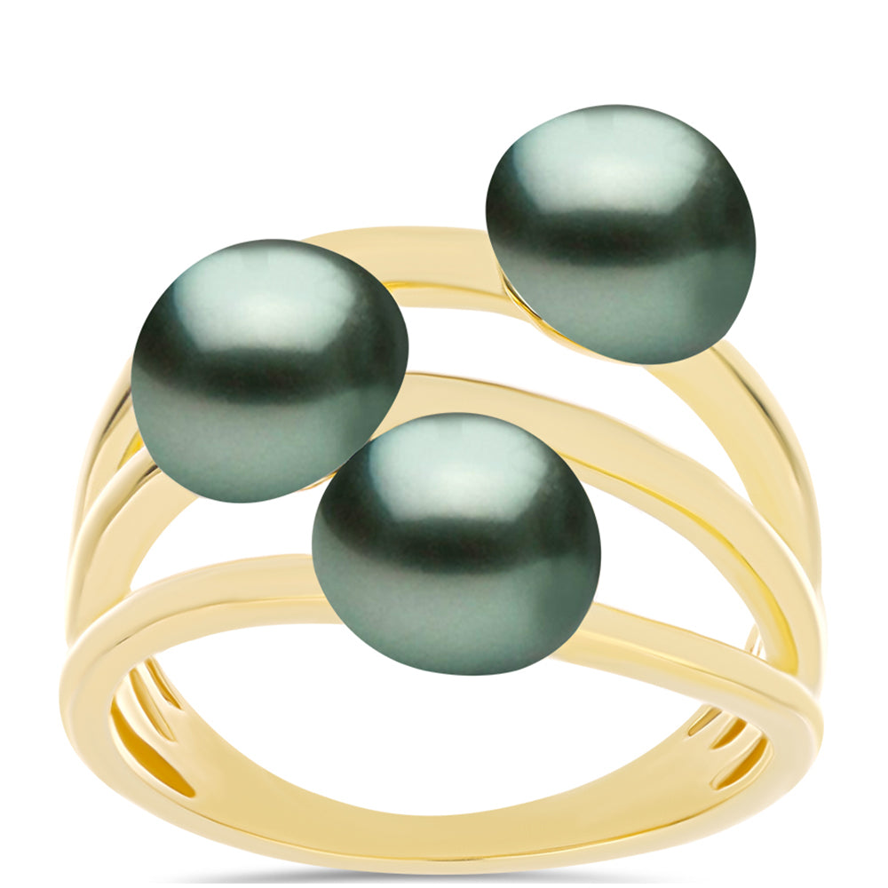 Anillo de Plata Bañada en Oro con Perla de río Tahiti verde ilusión 3 