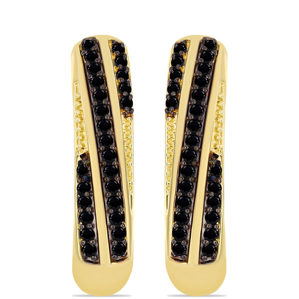 Pendientes de Plata Bañada en Oro con Ónix Negro