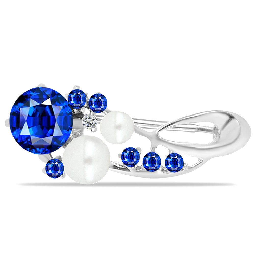 Broche de Plata con Zafiro Azul Australiano y Perla de Agua Dulce 1 