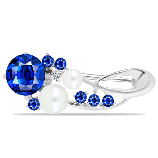 Broche de Plata con Zafiro Azul Australiano y Perla de Agua Dulce