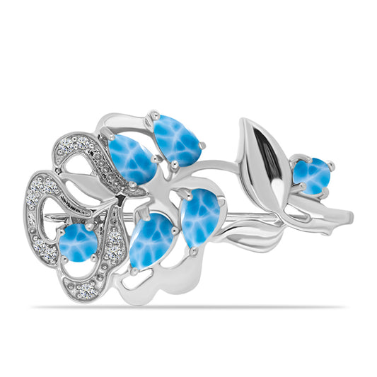 Broche de Plata con Larimar de Barahona y Topacio Blanco