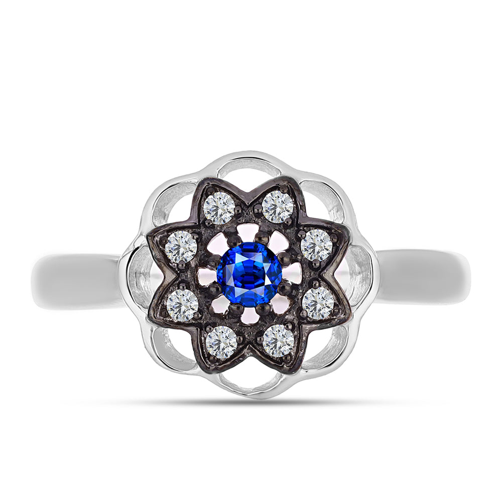 Anillo de Plata con Zafiro Azul Australiano y Topacio Blanco 1 