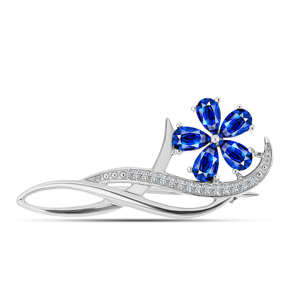 Broche de Plata con Zafiro Azul Australiano y Topacio Blanco 1 