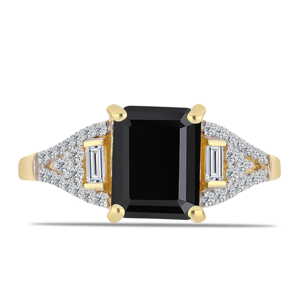 Anillo de Plata Bañada en Oro con Ónix Negro y Zircón Blanco 1 