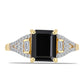 Anillo de Plata Bañada en Oro con Ónix Negro y Zircón Blanco
