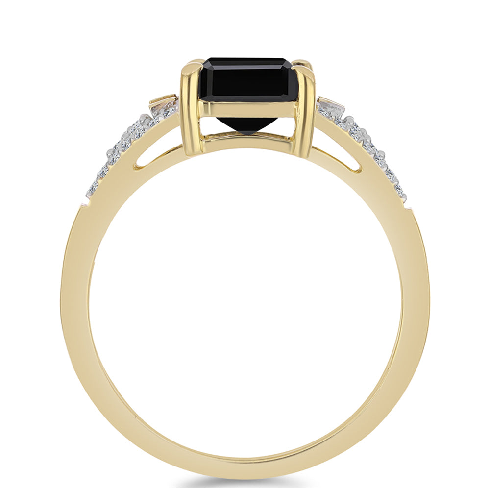 Anillo de Plata Bañada en Oro con Ónix Negro y Zircón Blanco 2 
