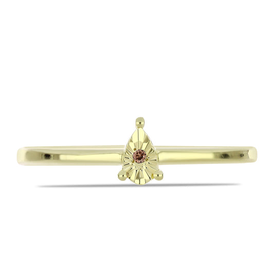 Anillo de Plata Bañada en Oro con Diamante Cognac
