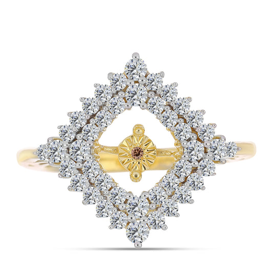 Anillo de Plata Bañada en Oro con Diamante Cognac y Topacio Blanco