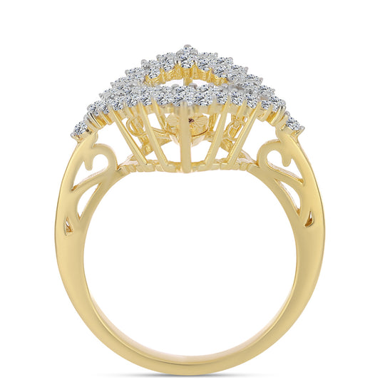 Anillo de Plata Bañada en Oro con Diamante Cognac y Topacio Blanco