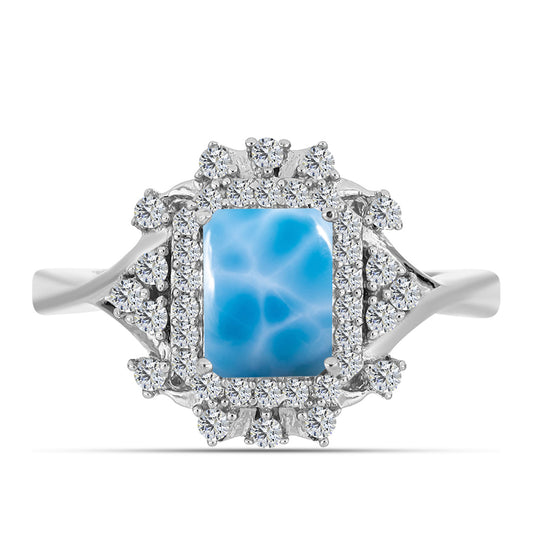 Anillo de Plata con Larimar de Barahona y Topacio Blanco
