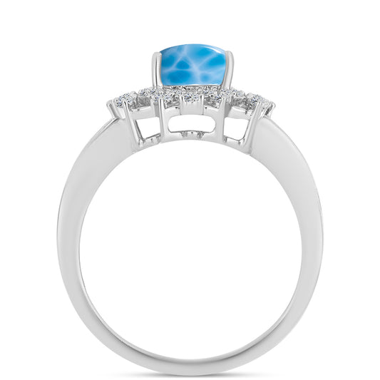 Anillo de Plata con Larimar de Barahona y Topacio Blanco