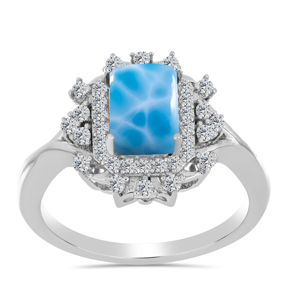 Anillo de Plata con Larimar de Barahona y Topacio Blanco 3 