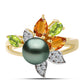 Anillo de Plata Bañada en Oro con Perla de río Tahiti verde ilusión y Citrino de los Montes Urales