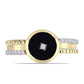 Anillo de Plata Bañada en Oro con Ónix Negro y Topacio Blanco