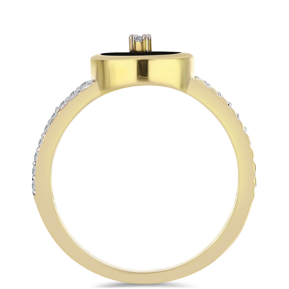 Anillo de Plata Bañada en Oro con Ónix Negro y Topacio Blanco