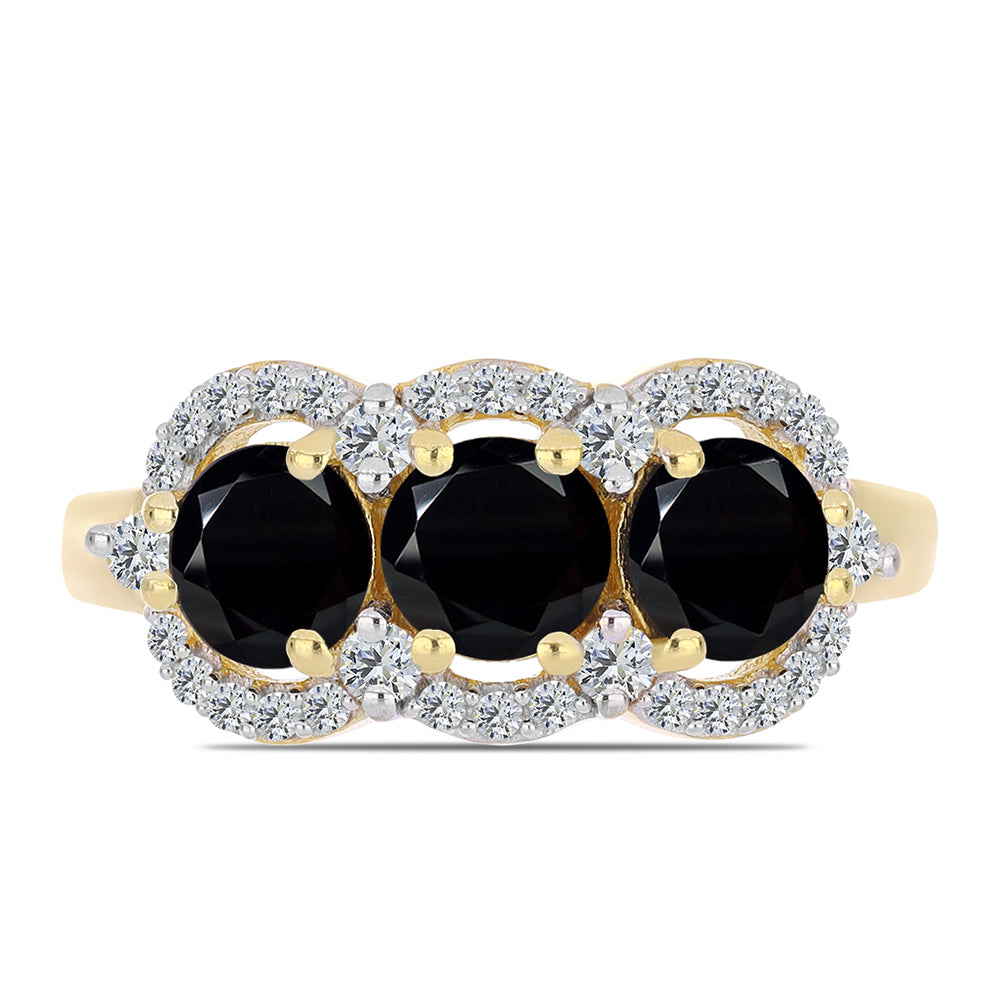 Anillo de Plata Bañada en Oro con Ónix Negro y Topacio Blanco