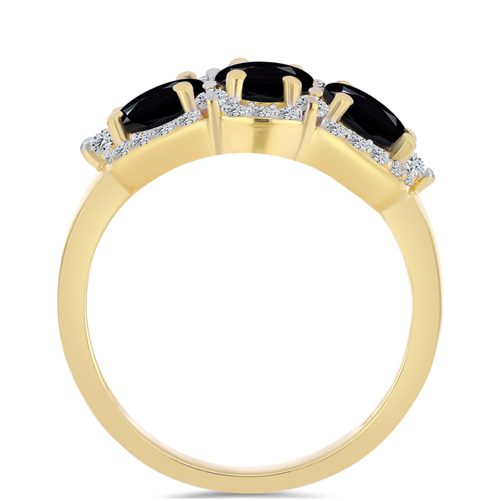 Anillo de Plata Bañada en Oro con Ónix Negro y Topacio Blanco 2 