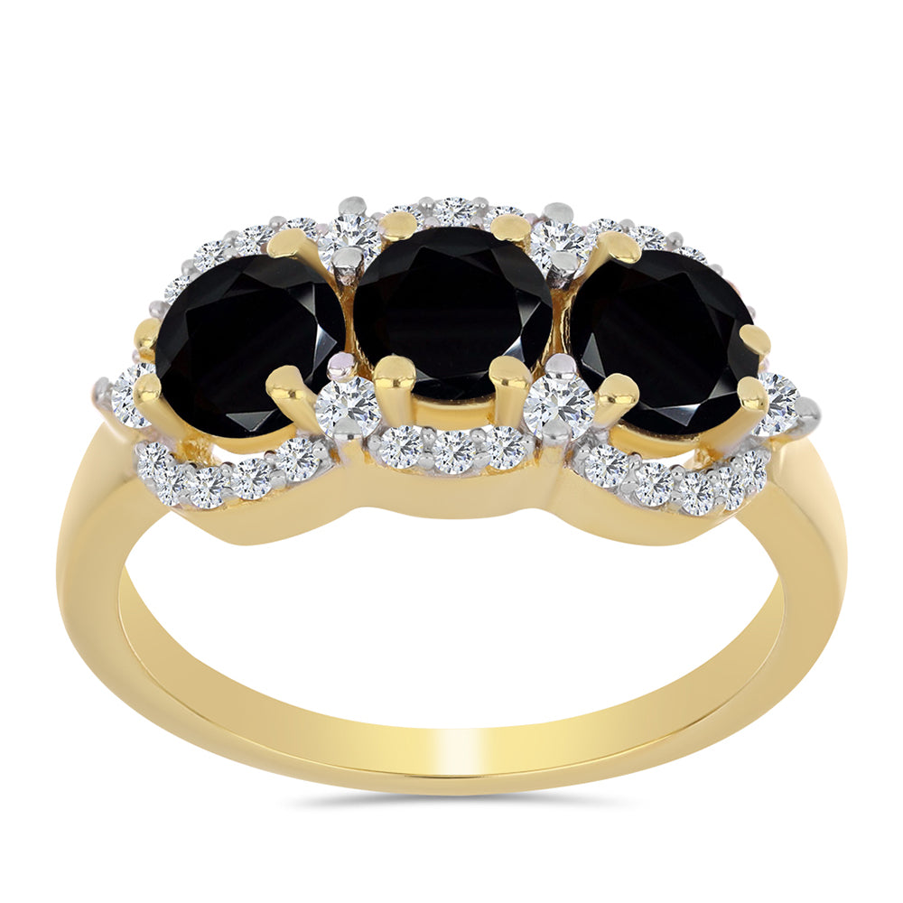 Anillo de Plata Bañada en Oro con Ónix Negro y Topacio Blanco 3 