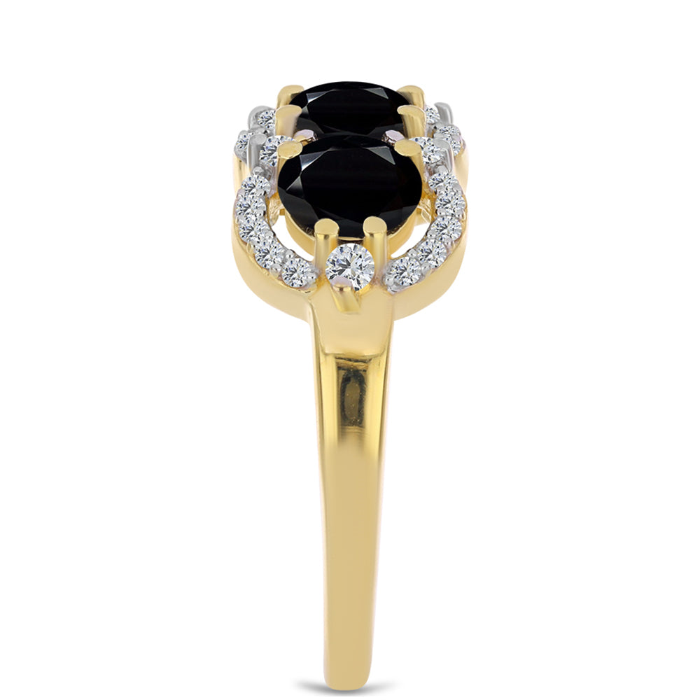 Anillo de Plata Bañada en Oro con Ónix Negro y Topacio Blanco 4 