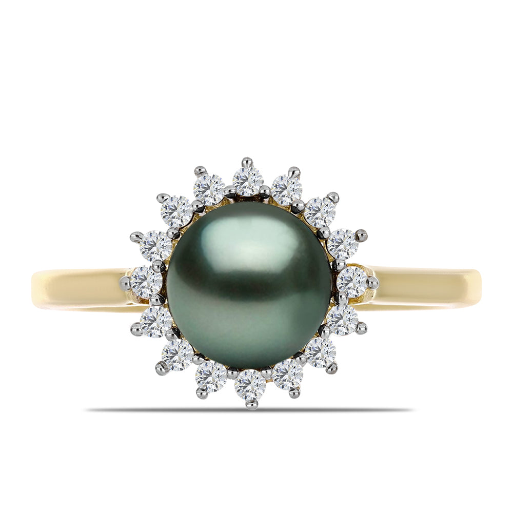 Anillo de Plata Bañada en Oro con Perla de río Tahiti verde ilusión y Topacio Blanco 1 