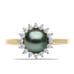 Anillo de Plata Bañada en Oro con Perla de río Tahiti verde ilusión y Topacio Blanco