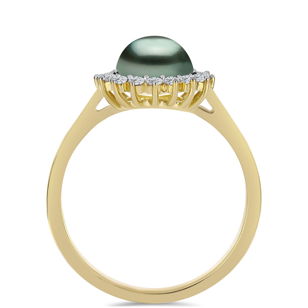 Anillo de Plata Bañada en Oro con Perla de río Tahiti verde ilusión y Topacio Blanco