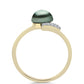 Anillo de Plata Bañada en Oro con Perla de río Tahiti verde ilusión y Topacio Blanco