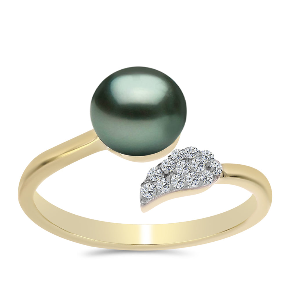 Anillo de Plata Bañada en Oro con Perla de río Tahiti verde ilusión y Topacio Blanco 3 