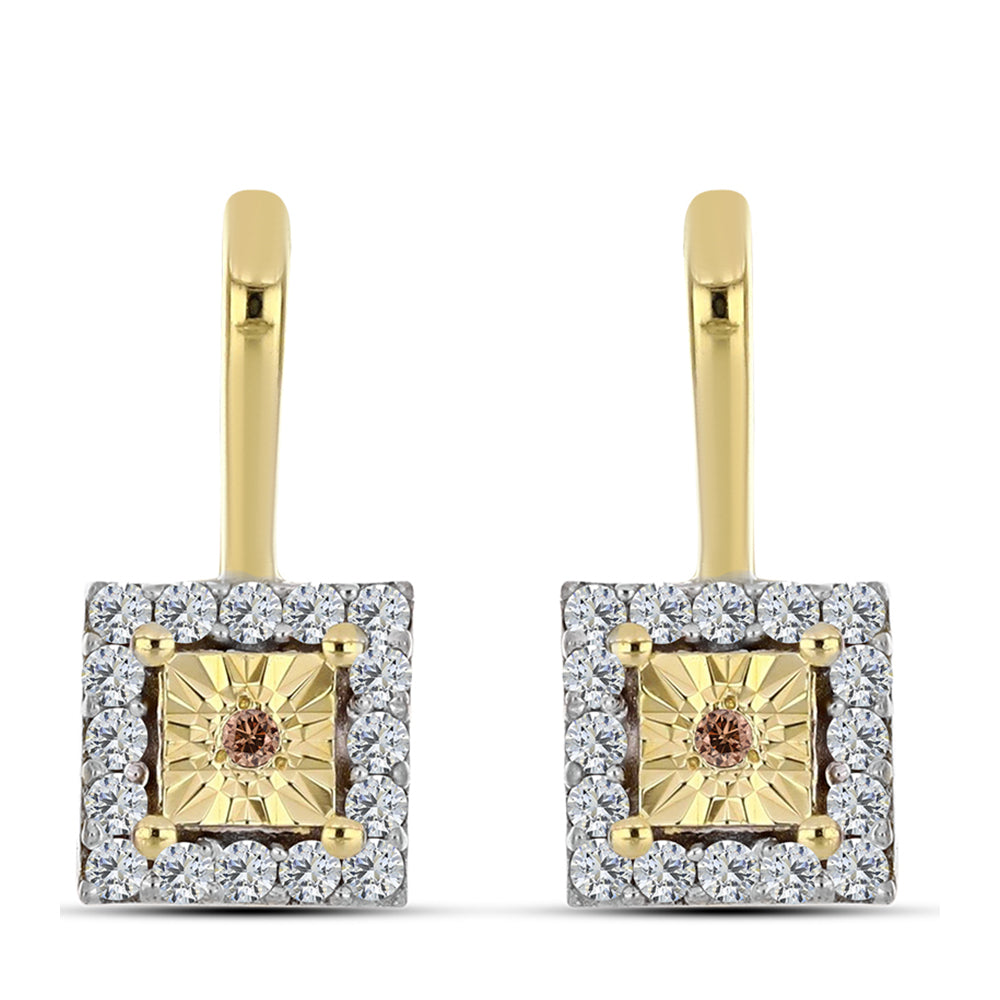 Pendientes de Plata Bañada en Oro con Diamante Cognac y Topacio Blanco 1 